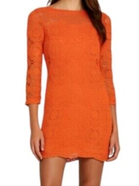 Trina Turk Orange Crochet Sheath Dress Large